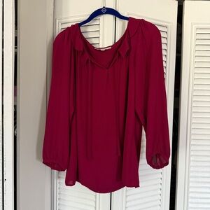 LOFT Purple Blouse with Peter Pan Collar and 3/4 Sleeves